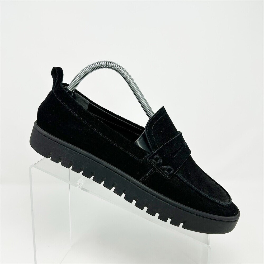 Vionic Uptown Loafer Womens Black Suede Penny Loafers Slip-On Lug Sole Size 9